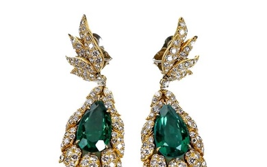 Pair of Diamond & Emerald-Simulant Ear Clips