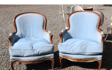Pair of French Louis XV revival waisted back armchairs (2)