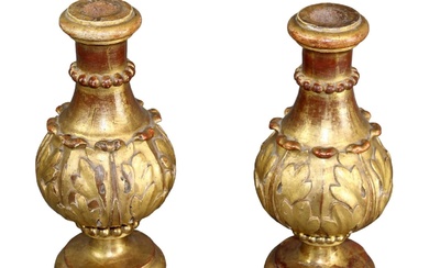 Pair of French carved & gilt wood candlesticks