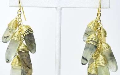 Pair of Handmade Wire Wrapped Prehnite Earrings