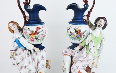 Pair of Paris Porcelain Figural Ewers