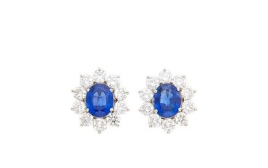 Pair of Platinum, Sapphire and Diamond Earrings