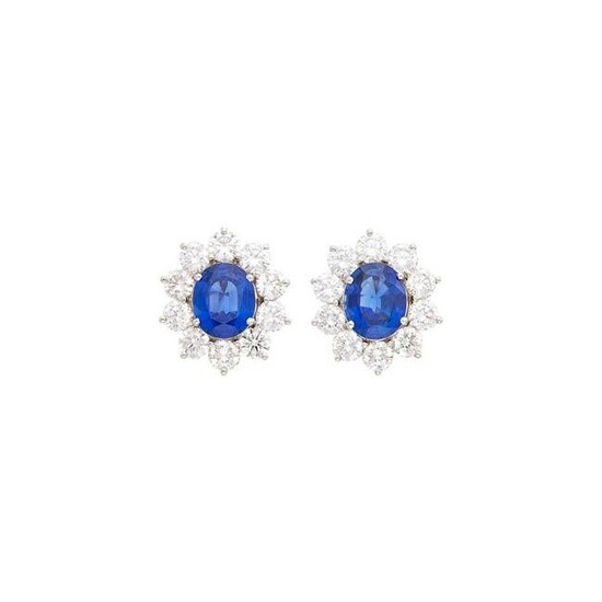 Pair of Platinum, Sapphire and Diamond Earrings