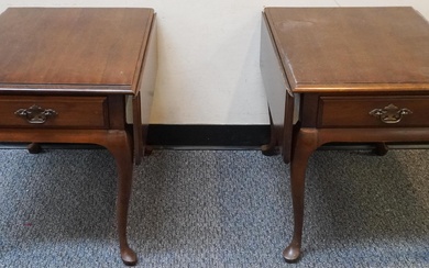 Pair of Queen Anne Style Cherry Drop Leaf Lamp Tables