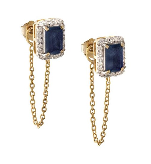 Pair of Sapphire and Diamond Earrings