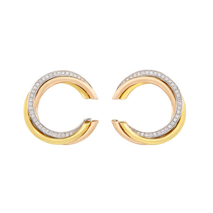 Pair of Tricolor Gold and Diamond 'Trinity' Hoop Earrings, Cartier