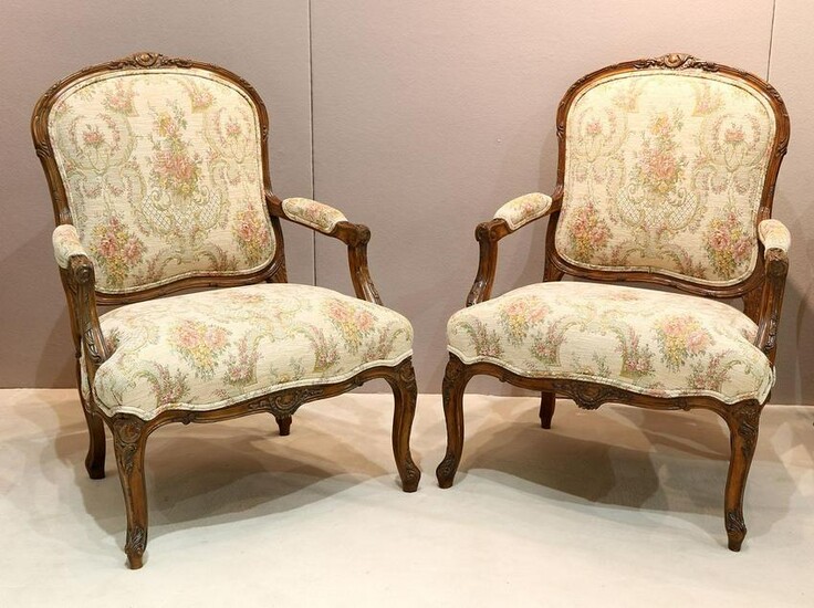 Pair of Upholstered Floral Design Chairs