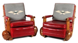 Pair of Western Style Burled Wood Club Chairs by Uptown Furniture Company
