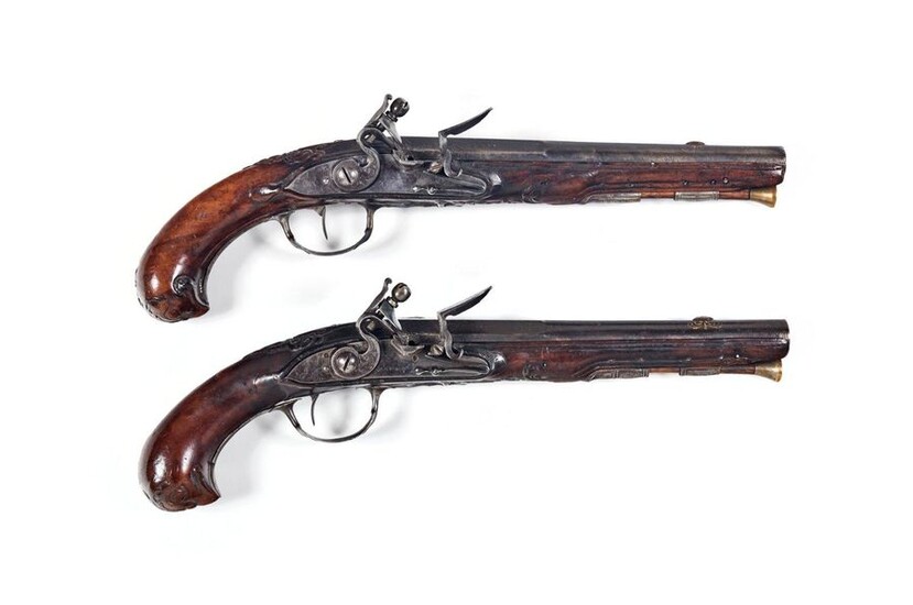 Pair of flintlock pommel pistols.
