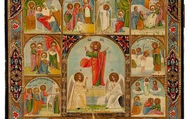 Palekh, Russia, The Resurrection Of Christ and 12 Calendar Feasts (Prazdnik), Icon, 1889