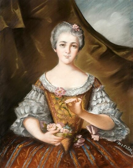 Pastel Portrait of a Woman with Flowers