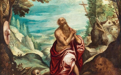 Paul Bril, um 1553/54 Antwerpen – 1626 Rom, Der Heilige Hieronymus in felsiger Landschaft
