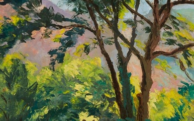 Paul-Emile Pissarro (1884-1972), "Sous Bois - Hughes, Yvon, et Vera," Oil on canvas, 18" H x 15" W