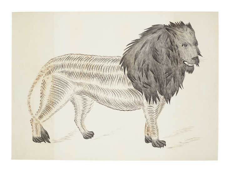 Pennsylvania School, 19th Century, A Calligraphic Drawing of a Lion