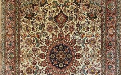 Persian Hand Knotted Tabriz Rug, Silk & Wool, 400 KPSI