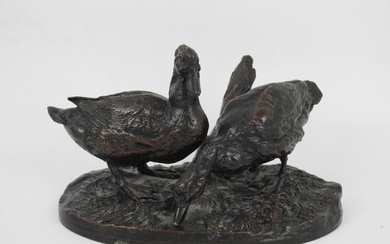 Pierre-Jules MÈNE (1810-1879) after. Ducks. Bronze group with...