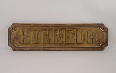 Plaque de bronze "HONNEUR" en bronze sur socle bois 25x96 cm