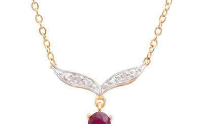 Plated 18KT Yellow Gold 1.00ct Ruby and Diamond Pendant with...
