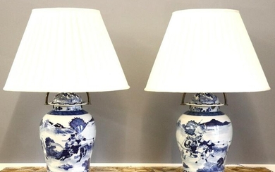 Pr Chinese Covered Vases/Lamps