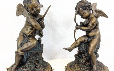 Pr French Bronze Cherub Cupid Figural Sculptures. Decor