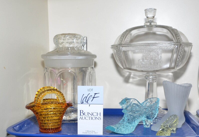 Pressed Glass Compote, Candy Jar and Shoes