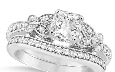 Princess Diamond Butterfly Bridal Ring Set 14k White Gold 1.21ctw