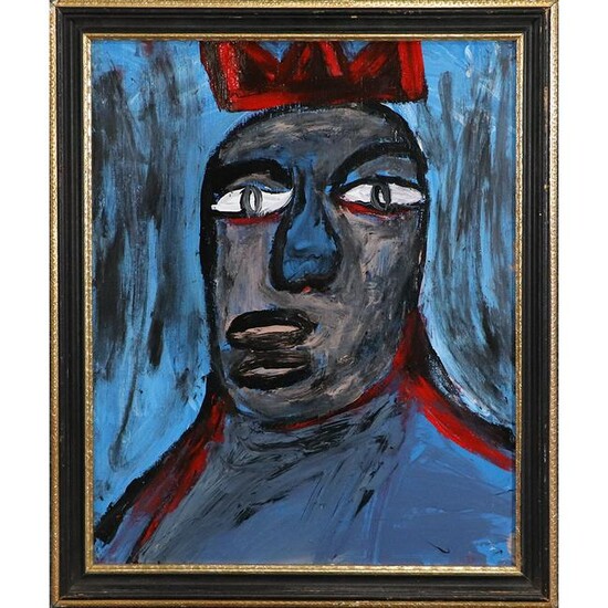Pulgini, Mid-Century Modern Abstract Blue Man Oil/b