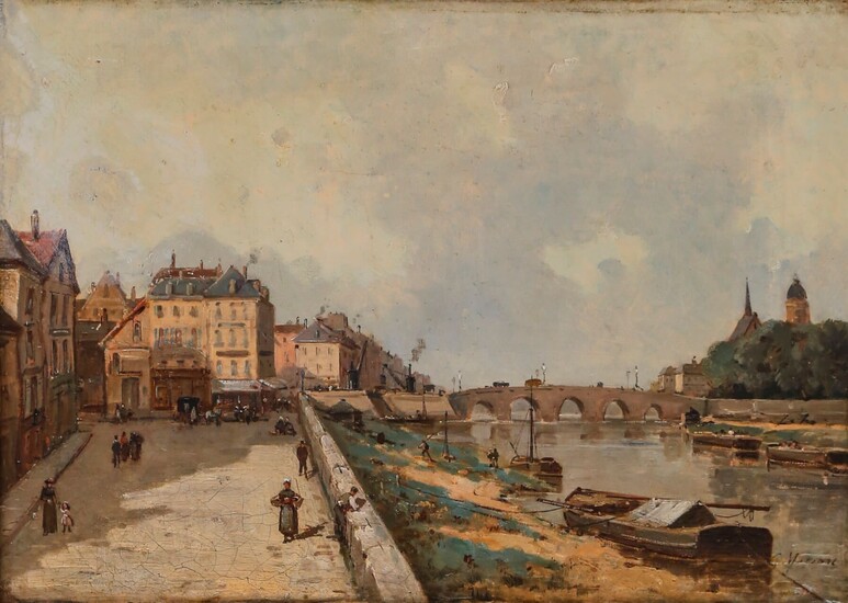 Quai de Seine Oil on canvas signed lower right 33...