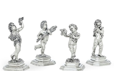 Quattro figure rappresentanti le quattro stagioni. Argenteria artistica milanese del XX secolo. Argentiere Francesco Caputo