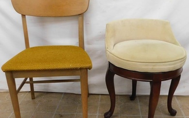 Queen Anne Revolving Vanity Bench & Mid Century Modern Side Chair