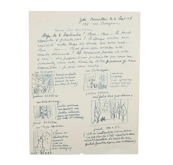 RENÉ MAGRITTE (1898-1967) LETTRE AUTOGRAPHE SIGNÉE ILLUSTREE DE 9 DESSINS ORIGINAUX &#...