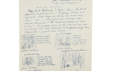 RENÉ MAGRITTE (1898-1967) LETTRE AUTOGRAPHE SIGNÉE ILLUSTREE DE 9 DESSINS...