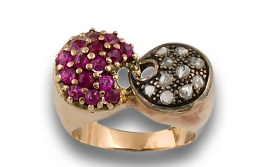 RING CHEVALIER DOUBLE GOLD DIAMONDS RUBIES 72