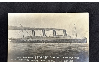 R.M.S. TITANIC: Rare artist's card showing Titanic at sea, ...