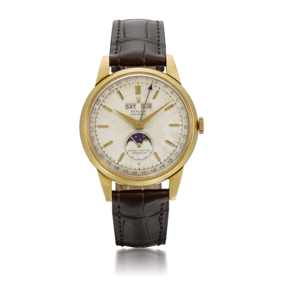 ROLEX | PADELLONE, REF 8171, YELLOW GOLD WRISTWATCH WITH DAY, DATE, MONTH AND MOONPHASE, CIRCA 1952