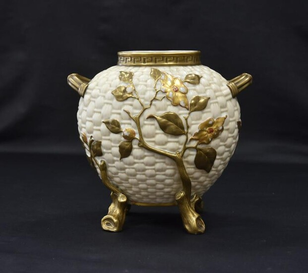 ROYAL WORCESTER TWIN HANDLE FOOTED VASE