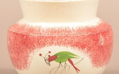 Red Spatter Parrot Pattern China Covered Sugar Bowl.