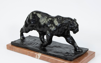 Rembrandt BUGATTI (1884-1916), sculpture in bronze with black patina after a work by Bugatti panther', signed Bugatti, posthumous edition, numbered XXI/XXIV