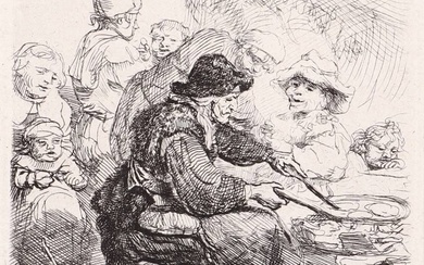 Rembrandt van Rijn (1606-1669). The Pancake Woman. Etching, 10,9x7,9 cm.,...