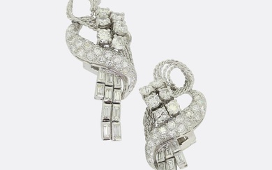 Retro 1950s Diamond Cluster Drop Earrings