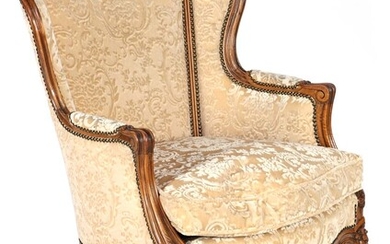 (-), Richly decorated walnut armchair with beige patterned...