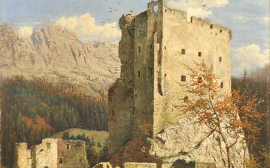 Robert Russ (Wien/Vienna 1847 – 1922) Castello di Andraz nelle Dolomiti;Olio...