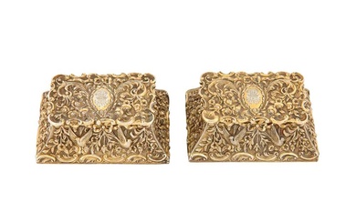 Rothschild - A pair of Edwardian sterling silver gilt cast stamp double boxes, London 1901 by J Batson and Son