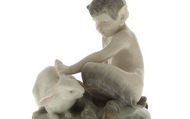 Royal Copenhagen Faun with Hare Porcelain Figurine.