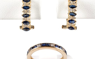 SAPPHIRE AND DIAMOND EARRINGS AND RING