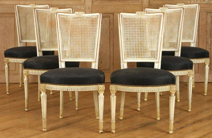 SET 6 FRENCH CARVED REGENCY STYLE DINING CHAIRS