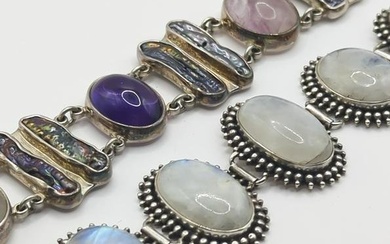 STARBORN, UNSIGNED; Two Sterling Silver Gemstone Bracelets