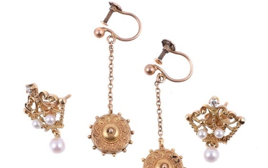 STUART DEVLIN, A PAIR OF DIAMOND AND CULTURED PEARL CROWN EAR STUDS