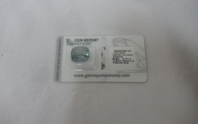 Saphir bleu/verre, taille coussin. 14,47 carats. Non traité. Certificat de Gem Report Antwerp (Anvers).