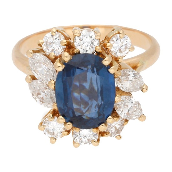 Sapphire and diamonds rosette ring, circa 1970.